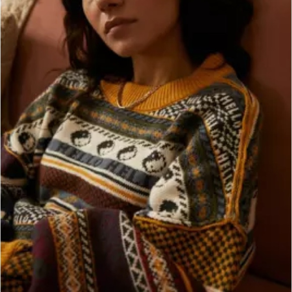 BDG Multicolor Fair Isle Knit Sweater in Mustard, Cream, Navy & Brown